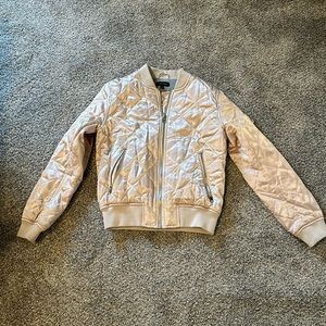 Topshop Pink Satin-Like Quilted Bomber Jacket